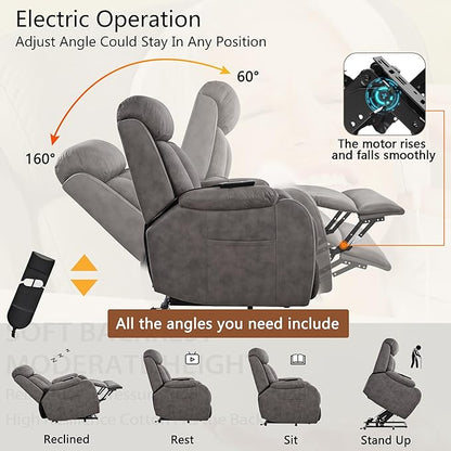 Power Lift Chair Recliners for Elderly, Modern Overstuffed Electric Seniors Recliner Chair with Remote Control Side Pocket for Living Room Bedroom (Dark Grey)