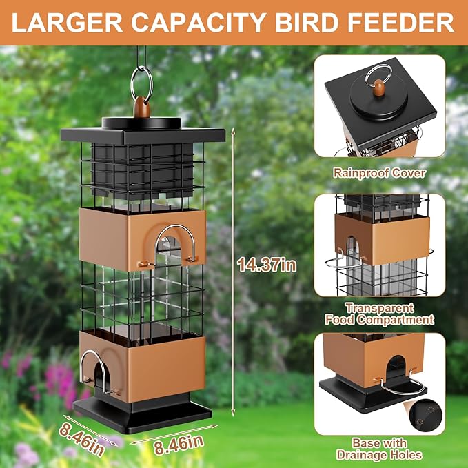 Auslar Bird Feeder, Metal Squirrel Proof Bird Feeders for Outdoors Hanging, 2.5LB Capacity Squirrel Proof Wild Bird Feeders for Outside and Garden Decoration Yard Decor