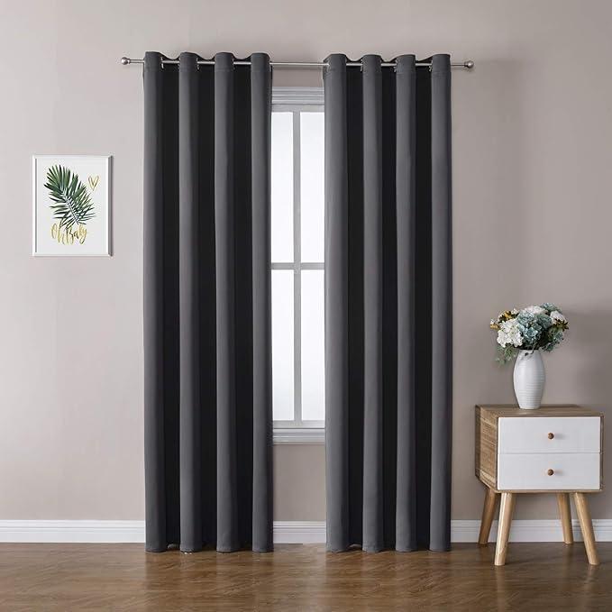 ChrisDowa Blackout Curtains 108 Inches Long 2 Panels Set for Living Room, Grommet Thermal Insulated Room Darkening Curtains for Bedroom (Dark Grey, 52 x 108 Inch)