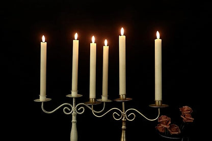 GenSwin Flameless Ivory Taper Candles Flickering with 10-Key Remote, Battery Operated Led Warm 3D Wick Light Window Candles Real Wax Pack of 6, Christmas Home Wedding Decor(0.78 X 9.64 Inch)
