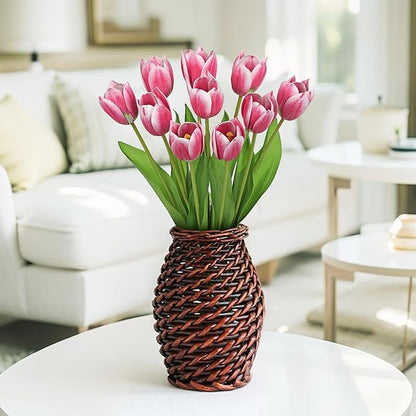 Artificial Tulips Flowers – 20" Long Stem Faux Tulips, 10PCS Real Touch Fake Red Tulip for Vase, Farmhouse, Kitchen, Spring & Wedding Home Decor