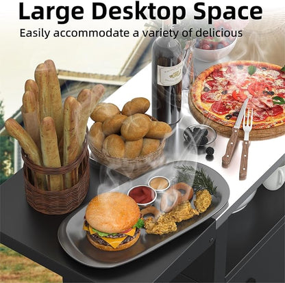 Outdoor Grill Cart with Wheels, Outdoor Kitchen Bar Cart Mobile BBQ with Foldable Stainless Steel Top & Storage Cabinet