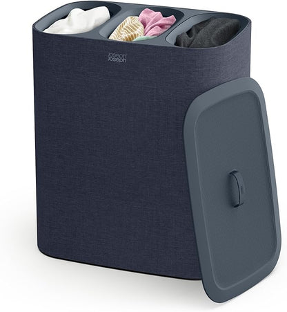 Joseph Joseph Tota Trio 90 liter/23.8 gallon Laundry Hamper Separation Basket with lid, 3 Removable Washing Bags with Handles- Black