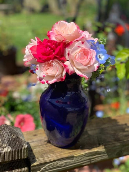 Floral Supply Online - 8" Rose Vase and Flower Guide Booklet - Decorative Glass Flower Vase for Floral Arrangements, Weddings, Home Decor or Office. (Cobalt)