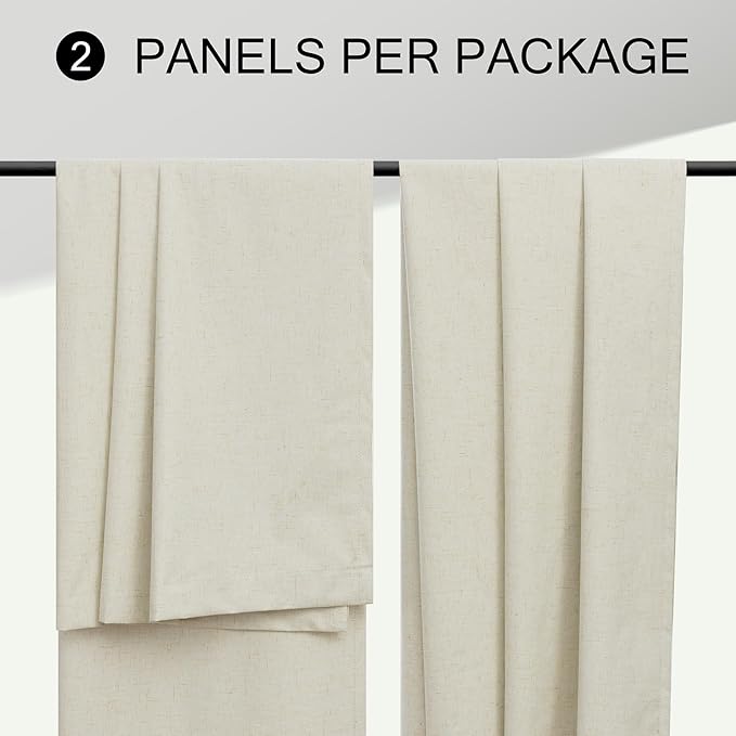 Neutral Blackout Nursery Curtains 102 Inches Long for Living Room Divider 2 Panel Weather Blocking Light Lightweight Blackout Curtains for Sliding Doorway Bedroom Darkening Tan Beige Thick Linen Drape