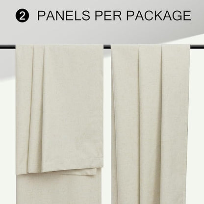 Neutral Blackout Nursery Curtains 102 Inches Long for Living Room Divider 2 Panel Weather Blocking Light Lightweight Blackout Curtains for Sliding Doorway Bedroom Darkening Tan Beige Thick Linen Drape
