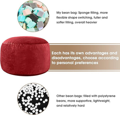 Bean Bag Chairs for Kids - Memory Foam Furniture BeanBag Chair - Kids/Teens Sofa with Soft Micro Fiber Cover - Round Fluffy Couch for Living Room Bedroom College Dorm - 2.5 ft, Red