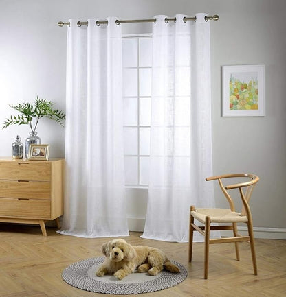 MIUCO Sheer Curtains 84 Inch Long White Living Room Curtains Semi Voile Sheer Panels Linen Textured Grommet Curtains Window Curtain Panels, 37 x 84 Inches Length Set of 2 Drapes