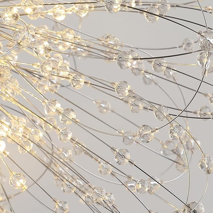 Sputnik Crystal Chandelier, Modern Beaded Ceiling Lamp with Chrome, Round Dandelion Pendant Light Fixtures for Living Room Bedroom Dining Room Farmhouse Kitchen Island (Chrome 9Lights)