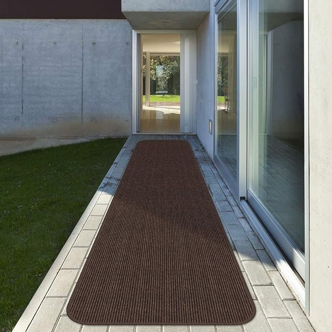 House, Home and More Indoor Outdoor Double-Ribbed Carpet Runner with Skid-Resistant Rubber Backing - Bittersweet Brown - 4 Feet x 25 Feet