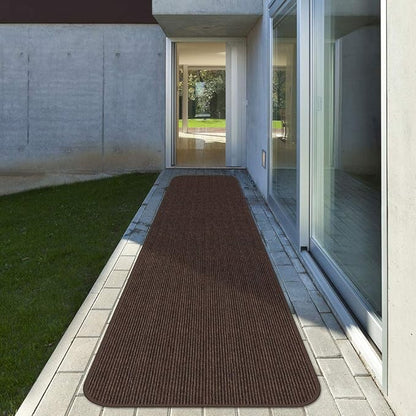 House, Home and More Indoor Outdoor Double-Ribbed Carpet Runner with Skid-Resistant Rubber Backing - Bittersweet Brown - 3 Feet x 50 Feet