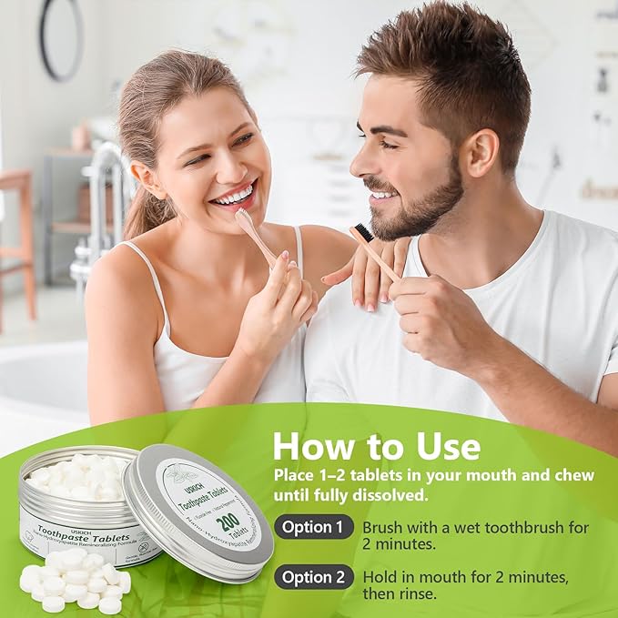 200 Pcs Toothpaste Tablets - Nano Hydroxyapatite Natural Whitening, Reduce Sensitivity,Fluoride & Plastic Free, Eco Friendly & Travel Mouthwash Tablets