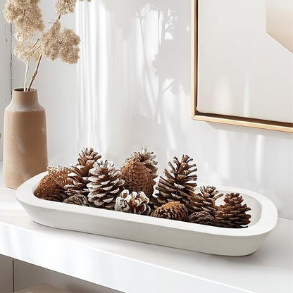 Royxen 8 Pack Dough Bowl for Candle, Wooden Dough Bowls Paulownia, Rustic Bowl Vintage, Bowls for Candle, 14.5 x 5.5 Inch, White