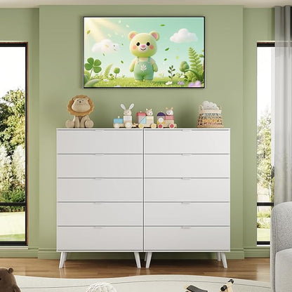 WLIVE 5 Drawer Dresser for Bedroom, Tall Wood Dresser, White Dressers Storage Organizer with Sturdy Metal Handle, Chest of Drawers for Living Room, Hallway, Closet
