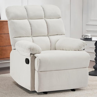 Rocker Recliner Chair, Overstuffed Manual Rocking Recliner for Adults, Upholstered Comfy Soft Fabric Living Room Reclining Sofa Chair (Beige Fabric)
