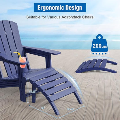 Adirondack Ottoman, HDPE Plastic Adirondack Footstool, All Weather Foot Rest for Adirondack Chair, Outdoor Footrest for Patio,Backyard, Lawn, Fire Pits, Navy Blue