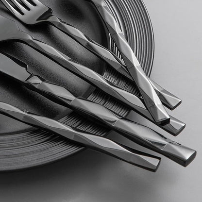 KINGSTONE Black Silverware Set, Luxury 40 Piece Flatware Set for, 18/10 Stainless Steel Cutlery Set with Diamond Cut Pattern for Kitchen, Home, Wedding, Party, Mirror Polished and Dishwasher Safe