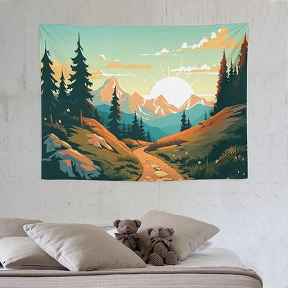 HZOHNAGO Mountain Tapestry Forest Mountain Sunrise Road Pattern Printed Wall Tapestry Wall Hanging for Bedroom Living Room Dorm 40" W x 30" H