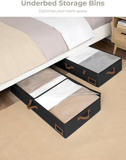 StorageWorks Large Under Bed Storage Containers with Handles and Label Holder, 2 Pack Ultra-thick Fabric Underbed Bins, Closet Organizer for Clothes, Blankets, Sweater