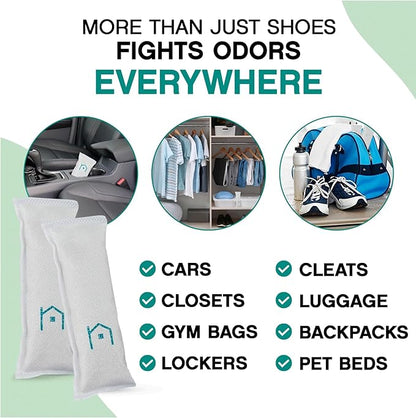 Shoe Deodorizer with Zeolites 2-Pack - Odor Eliminator, Air Freshener, Smell Absorber, Sneakers, Gym Bags, Soccer Cleats, Closets, Pet Area, Reusable - Shoe Deodorant