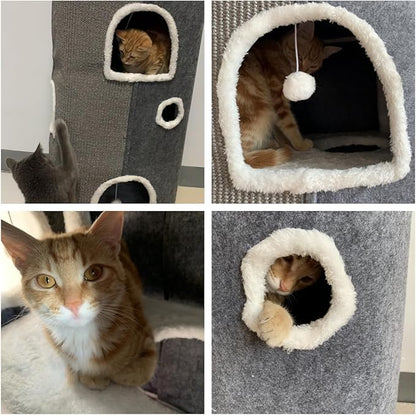4-Level Cat House for Indoor Cats,Covered Cat Beds and Furniture with Scratch Pad,Hideaway Cave &Cushions,Modern Cat Tower Condo for Multi Small Pet and Large Cats Navy Blue
