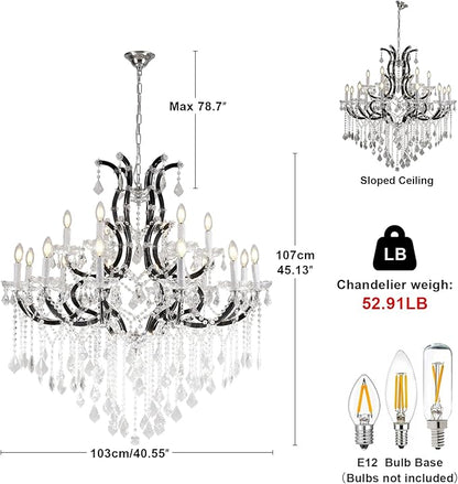 Large Black Crystal Chandelier Light Fixtures, 18 Lights Modern Crystal Chandeliers for Dining Room,Staircase Hallway Living Room Entryway,2 Layers 41'' Foyer Chandelier