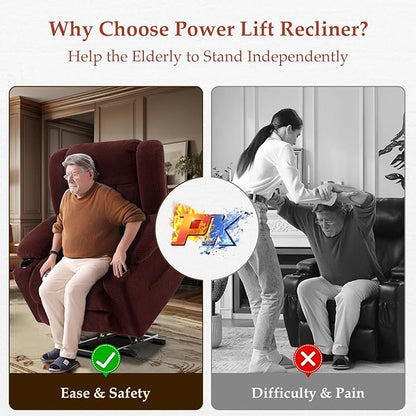 Three Motor Large-Wide Power Lift Chairs Recliners for Big and Tall Elderly, 180° Lay Flat Lift Chair, Infinite Position, Power Headrest, Heat & Vibration Massage (Plush Flannel, Red)