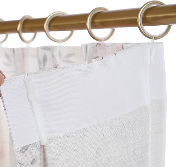 Pink Floral Pinch Pleated Linen Curtains - 2 Panels of Privacy Light-Filtering Printed Curtains Suitable for Dining Rooms and Farmhouses.40 Inches Wide by 92 Inches Long