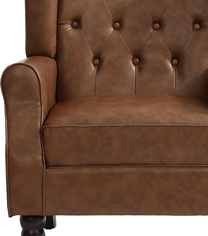 UIXE Faux Leather Accent Chair, High Back Upholstered Armchair for Living Room, Wingback Arm Chair Comfy Single Sofa Bedroom Reading Seat with Solid Wood Legs - Brown