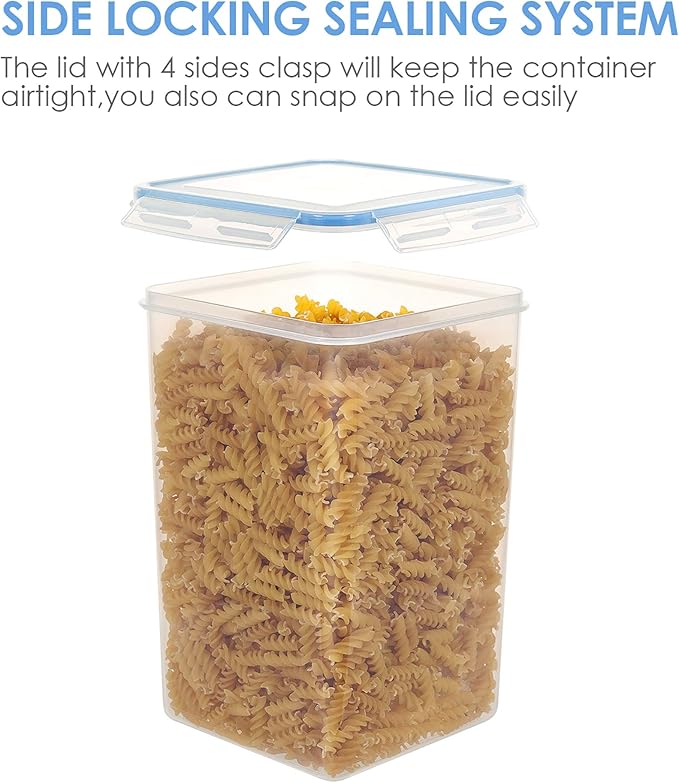 Vtopmart Extra Large Tall Airtight Food Storage Containers 4 Pieces 5.9qt / 6.5L-Plastic PBA Free Kitchen Pantry Canister for Spaghetti, Flour and Baking Supplies - Include 24 Labels, Blue