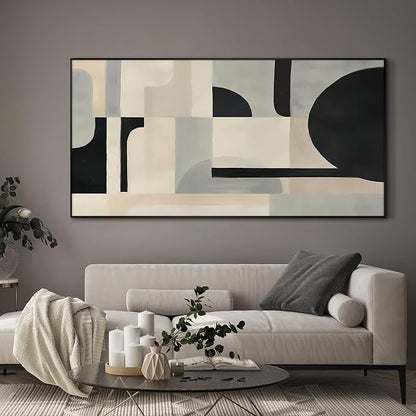 SIGNWIN 36"x72" Extra Large Framed Wall Art Modern Neutral Abstract Geometric in Black and Beige, Clean Minimalist Design for Home Living Room Bedroom Decor (Frame Assembly Required)