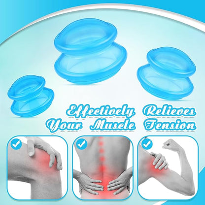 TrelaCo 6 Pcs Cupping Kit for Massage Therapy 3 Sizes Silicone Cupping Set Chinese Massage Therapy for Studio Household Cellulite Joint Pain Muscle Pain(Clear Blue)