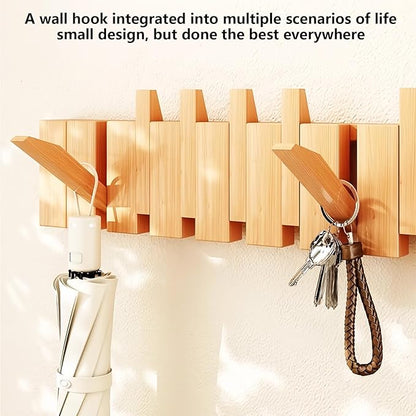 Wall Mounted Piano Key Hanger | Flip Style Hook | Entrance Wall Art Hook, Made of Oak Wood (3 Times Painted, 4 Times Polished) (Beech, 8Hooks)