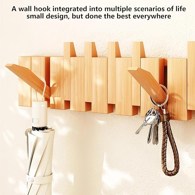 Wall Mounted Piano Key Hanger | Flip Style Hook | Entrance Wall Art Hook, Made of Oak Wood (3 Times Painted, 4 Times Polished) (Beech, 12Hooks)