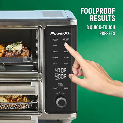 PowerXL SmartSynx Dual Door Oven, 8 Quick-Touch Cooking Presets including Air Fry, Toast, Bake, Broil, Reheat and More, Cook 2 Different Foods at the Same Time, Large Capacity & Adjustable Temperature