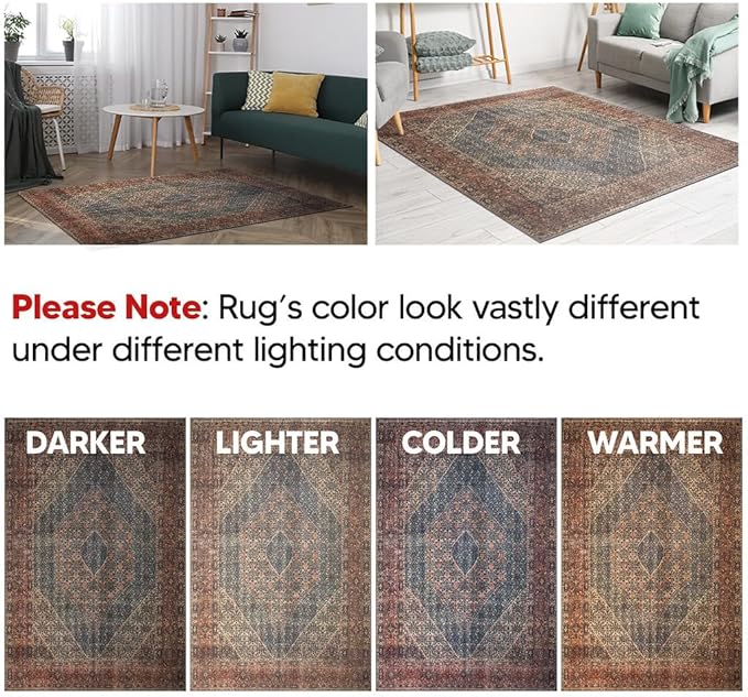 Keen Home Design 2x12 Rug - Machine Washable Runner Rug with Non-Slip Backing, Ideal for Hallway, Entryway, Kitchen, Laundry Room - Vintage, Easy Clean, Durable, Low Pile - (2'6" x 12')