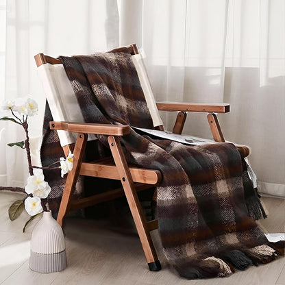 ZonLi Brown Throw Blanket, 50" x 60" Fall Decorative Classic Blankets with Tassel for Couch, Bed, Sofa, Chair, Outdoor, Cozy Warm Lightweight Blankets (Brown)