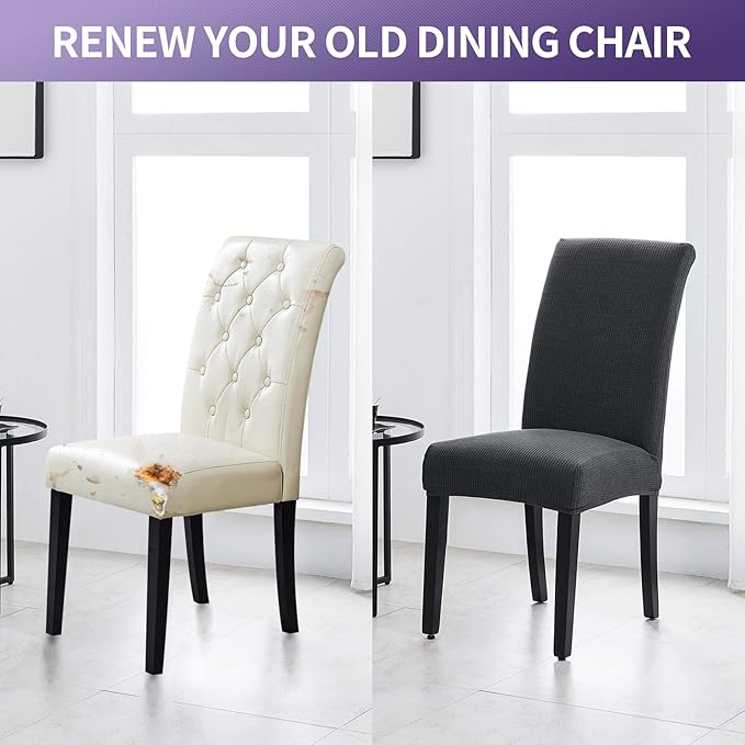 Joccun Chair Covers for Dining Room Set of 4, Dining Chair Slipcover Stretch Dining Room Chair Covers Seat Protector,Washable Parsons Chair Cover for Home,Banquet(Dark Gray,4 Pack)