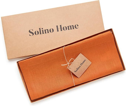 Solino Home Linen Pumpkin Table Runner 48 Inches - 100% Pure Linen Farmhouse Short Table Runner 14 x 48 Inch Ideal for Dresser and Coffee Tables - Fete - Fall, Autumn, Halloween, Thanksgiving