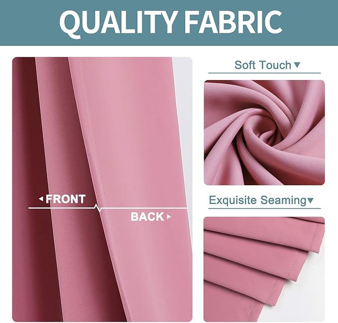 ChrisDowa Small Window Curtains for Kitchen and Bedroom - Grommet Short Thermal Insulated Room Darkening Curtains (2 Panels, Pink, 42 x 36 Inch)
