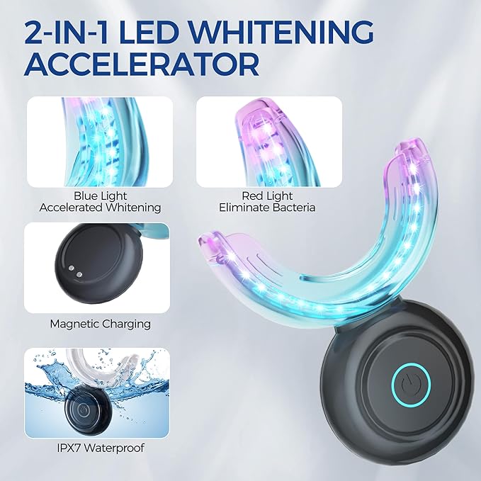 Teeth Whitening Kit for Sensitive Teeth,with 32X Waterproof LED Accelerator Light&4 Carbamide Peroxide Pen&14 Pcs Teeth Whitening Strips&1 Remineralization Pen,Tooth Whitener Professional Oral Care