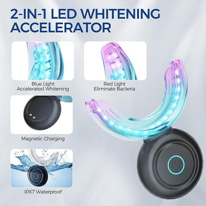 Teeth Whitening Kit for Sensitive Teeth,with 32X Waterproof LED Accelerator Light&4 Carbamide Peroxide Pen&14 Pcs Teeth Whitening Strips&1 Remineralization Pen,Tooth Whitener Professional Oral Care
