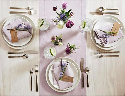 Solino Home Linen Lilac Table Runner 156 Inches Long - 100% Pure Linen Extra Long Table Runner 14 x 156 Inch - Classic Hemstitch
