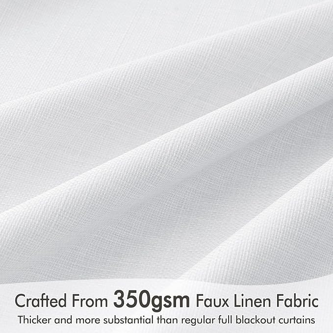 MIULEE 100% Blackout Curtains 102 Inch Long 2 Panels Set for Bedroom, Thick Faux Linen Black Out Curtain Room Darkening Back Tab Pleat Window Textured Drapes with Hooks for Living Room, Bright White