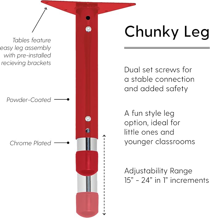 FDP Rectangle Activity School and Classroom Kids Table (30 x 72 inch), Chunky Toddler Leg, Adjustable Height 15-24 inches - Maple Top and Red Edge