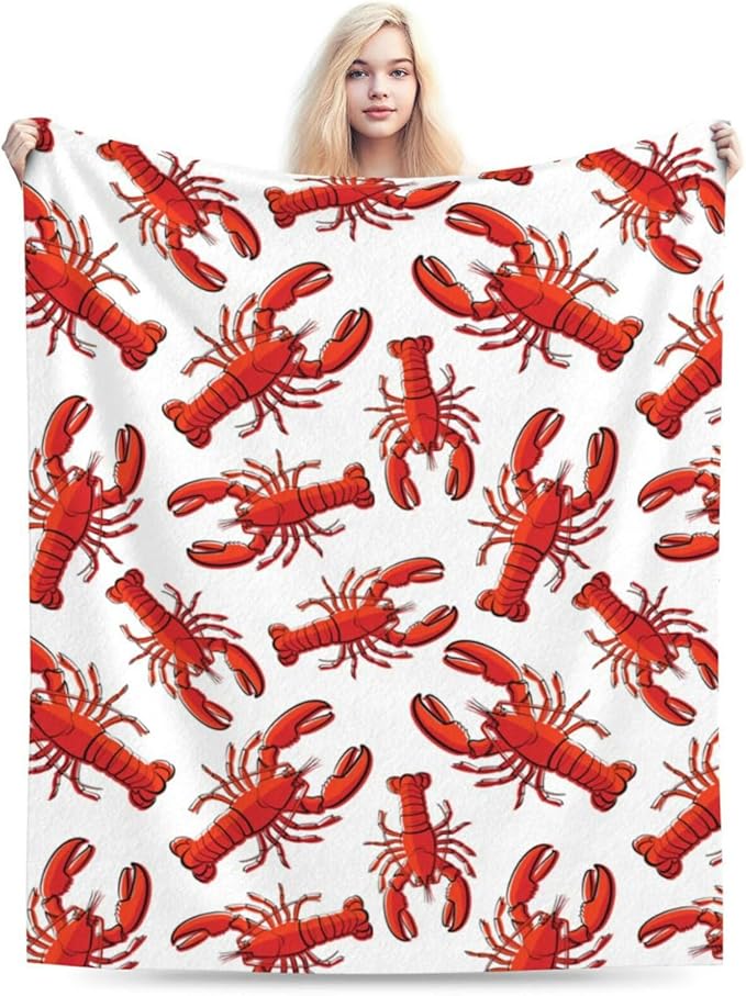 HGOD DESIGNS Red Lobster Fleece Throw Blanket Ultra Soft Cozy Blooming Decorative Flannel Blanket All Season for Home Couch Bed Chair Travel 50x60in