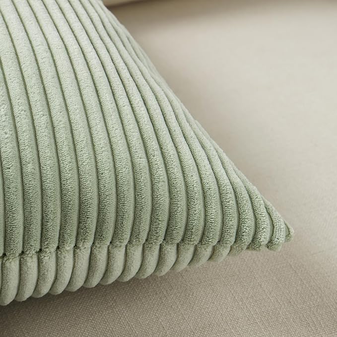 Fancy Homi 2 Packs Sage Green Samll Decorative Throw Pillow Covers 12x12 Inch with for Couch Bed Sofa, Rustic Farmhouse Boho Home Decor, Soft Corss Patchwork Corduroy Square Cushion Case 30x30 cm
