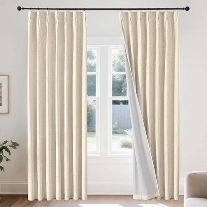 Joydeco Pinch Pleated Linen Curtains for Living Room, 100% Blackout Darkening Curtains 72 inches Length 2 Panel Thermal Insulated Pinch Pleat Drapes(Bleached Sand,40'' Wx72'' L)