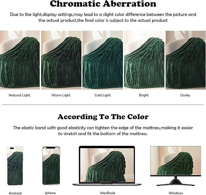 NEWCOSPLAY Super Soft Twin Blanket Dark Green Premium Silky Flannel Fleece 3D Ribbed Jacquard Lightweight Bed Blanket All Season Use (Dark Green Ribbed, Twin(60"x80"))