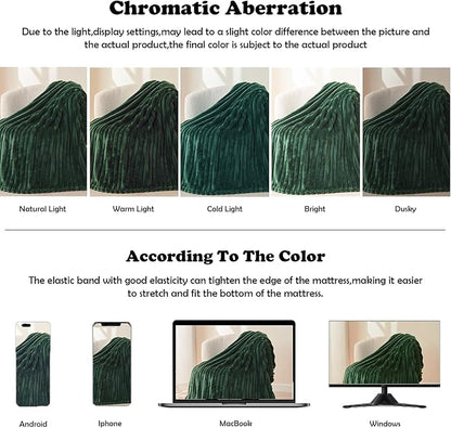 NEWCOSPLAY Super Soft Twin Blanket Dark Green Premium Silky Flannel Fleece 3D Ribbed Jacquard Lightweight Bed Blanket All Season Use (Dark Green Ribbed, Twin(60"x80"))